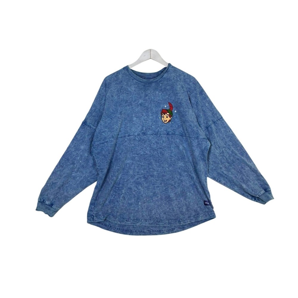 Disney Spirit Jersey Peter Pan Blue Acid Wash Long Sleeve Shirt Mens Medium